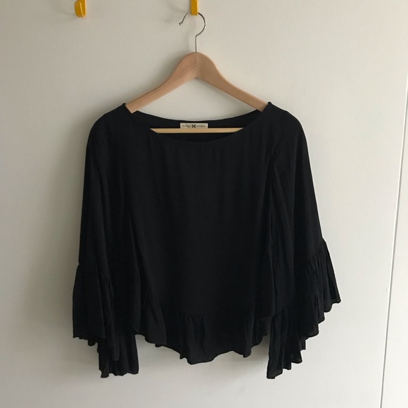 $125 NIGHTCAP CLOTHING Calico Ruffle Top in Black - Picture 3 of 6
